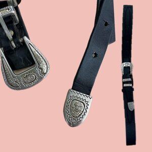 High-quality genuine leather belt with engraved silver-tone Western buckle